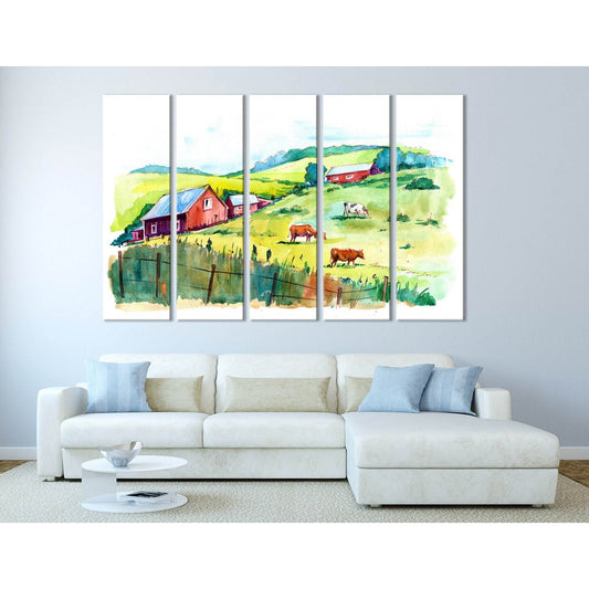 Flock Of Cows On A Colorful Field №04242 Ready to Hang Canvas Print - Zellart Canvas Prints ALL_Products, Cow