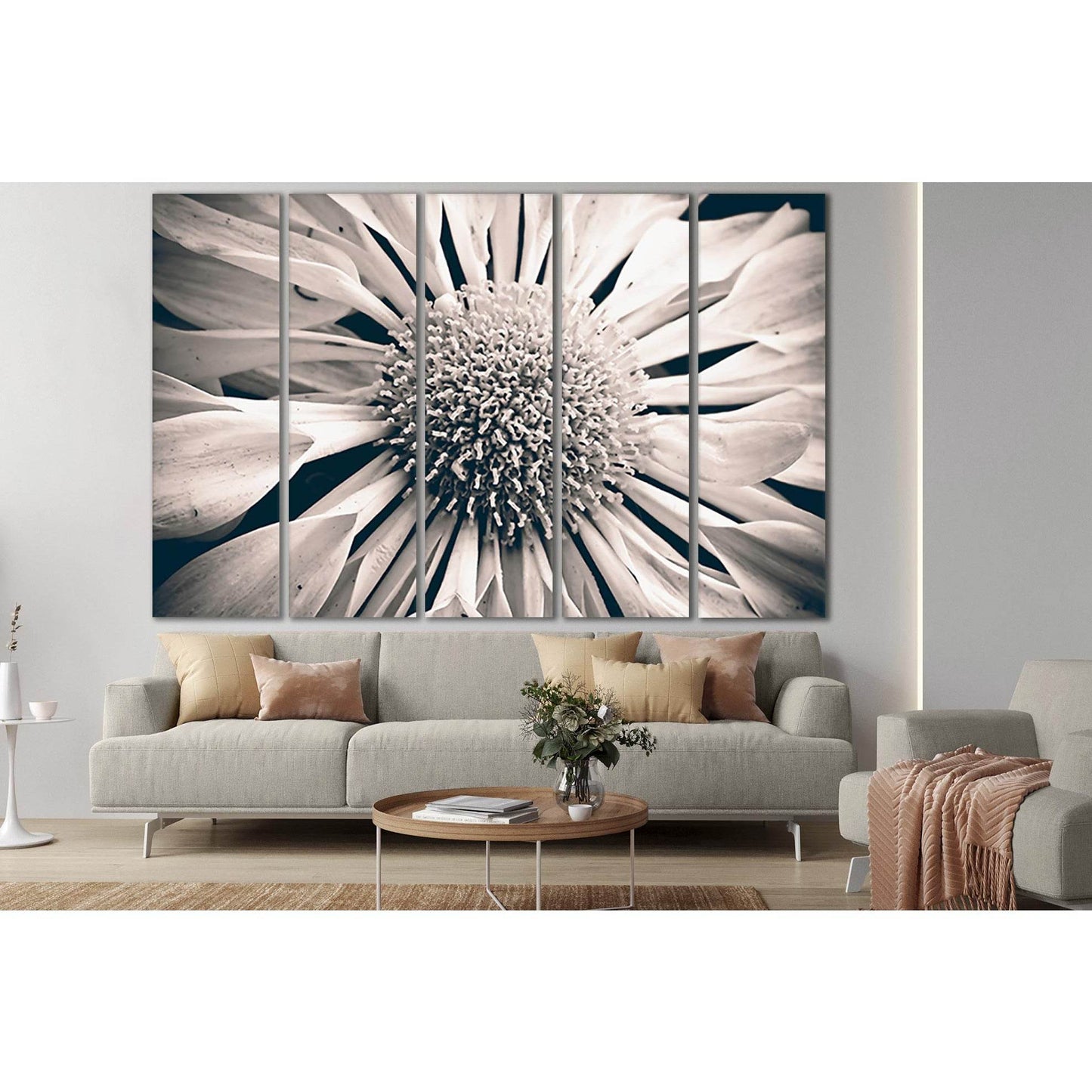 Flower Close Up Black And White №SL725 Ready to Hang Canvas Print - Zellart Canvas Prints 0new, ALL_Products, Floral & Botanical Wall Art