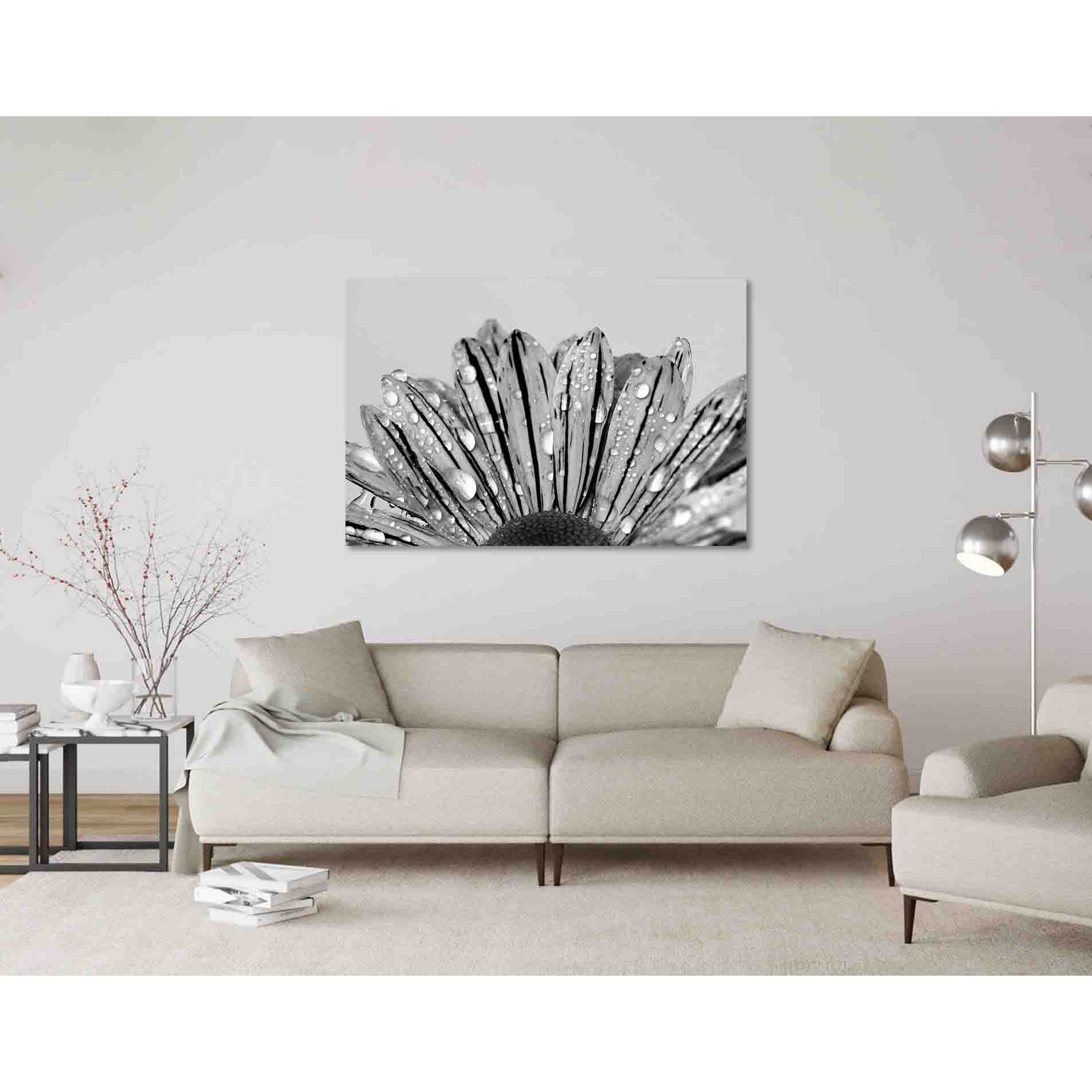 Flower in drizzle №D2828 Ready to Hang Canvas Print - Zellart Canvas Prints 0new, ALL_Products, Black & White Wall Art