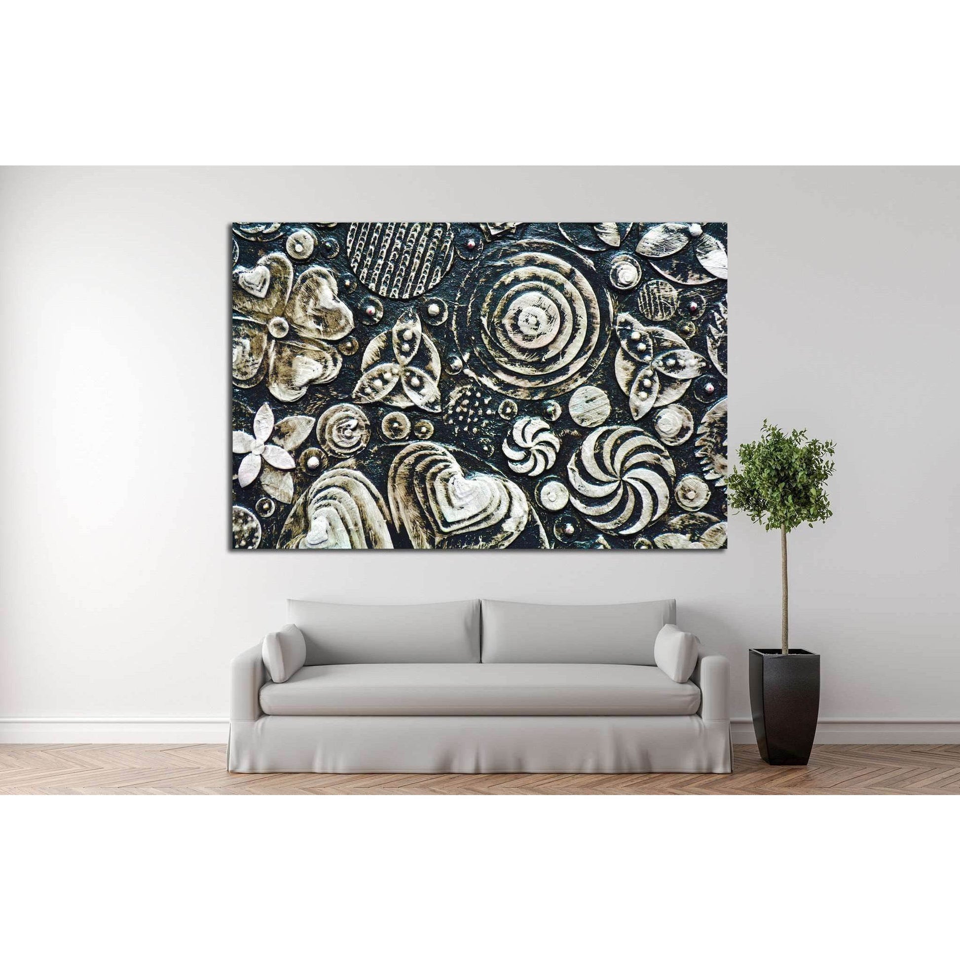 Flowers, abstract grunge surface, black and white №1349 Ready to Hang Canvas Print - Zellart Canvas Prints ALL_Products, s-1349