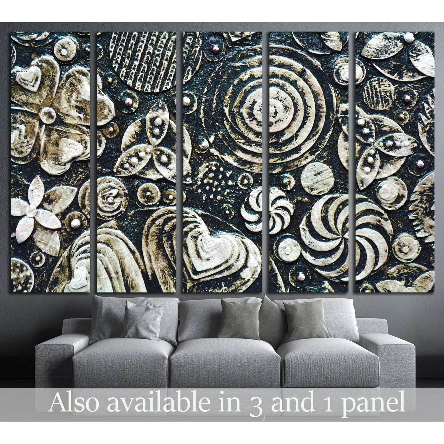 Flowers, abstract grunge surface, black and white №1349 Ready to Hang Canvas Print - Zellart Canvas Prints ALL_Products, s-1349