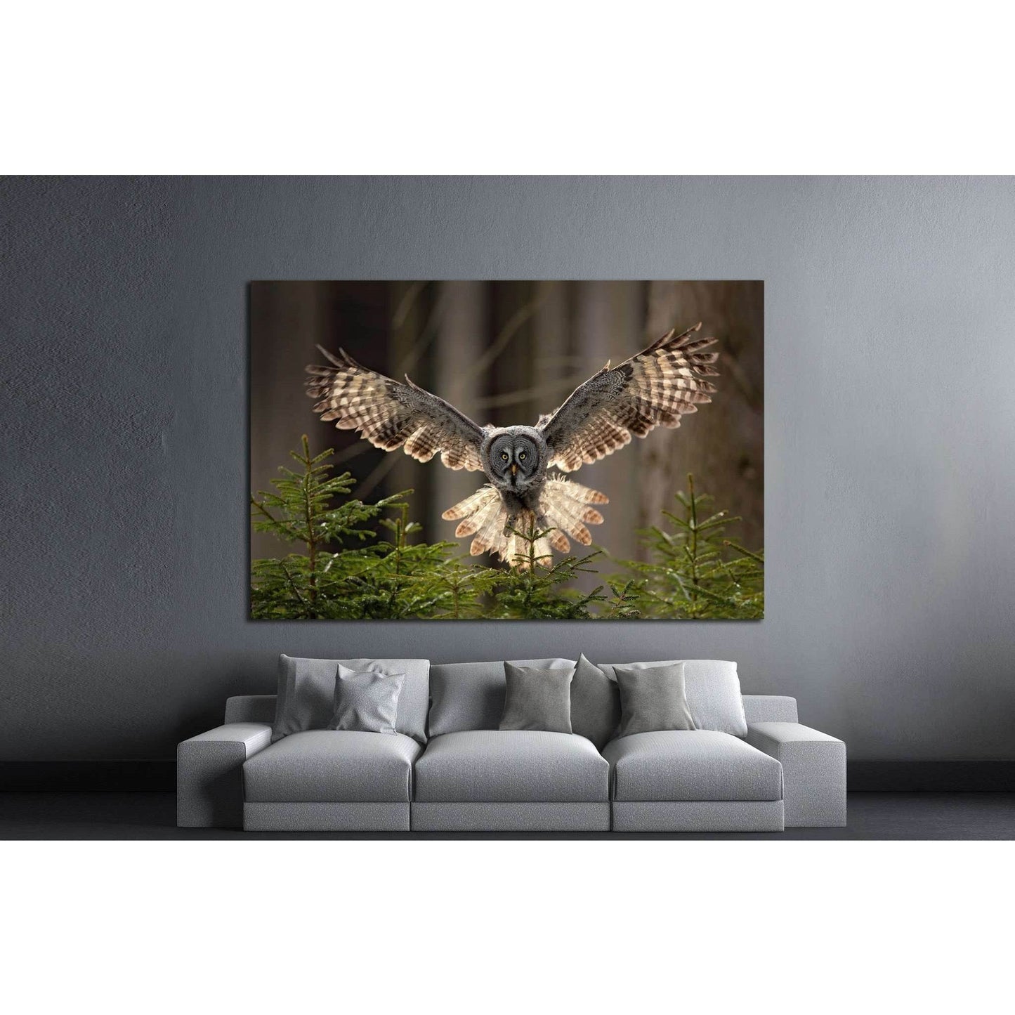 Flying Great Grey Owl, Strix nebulosa №1331 Ready to Hang Canvas Print - Zellart Canvas Prints ALL_Products, Owl, s-1331
