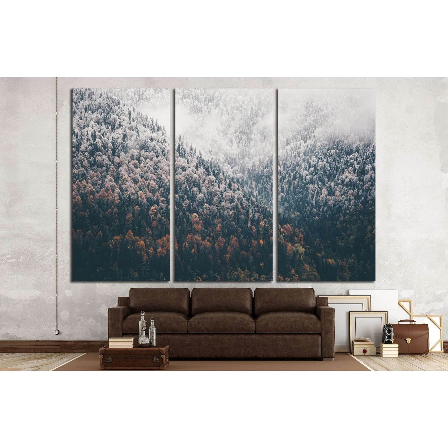 Foggy Autumn Coniferous Forest Landscape №1320 Ready to Hang Canvas Print - Zellart Canvas Prints ALL_Products, s-1320