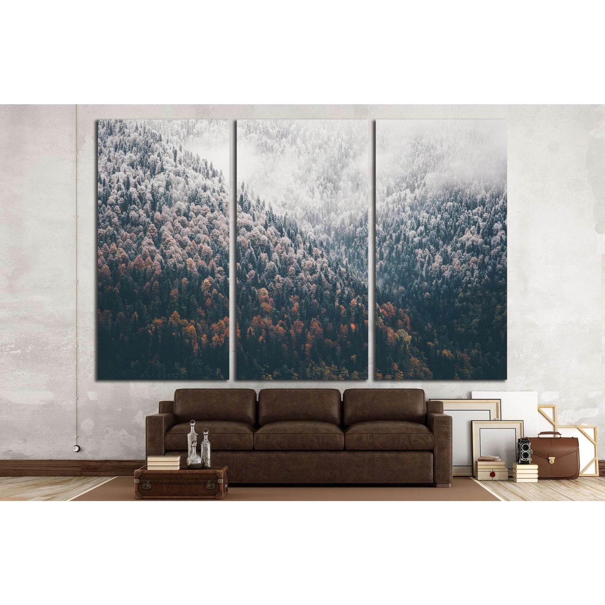 Foggy Autumn Coniferous Forest Landscape №1320 Ready to Hang Canvas Print - Zellart Canvas Prints ALL_Products, s-1320