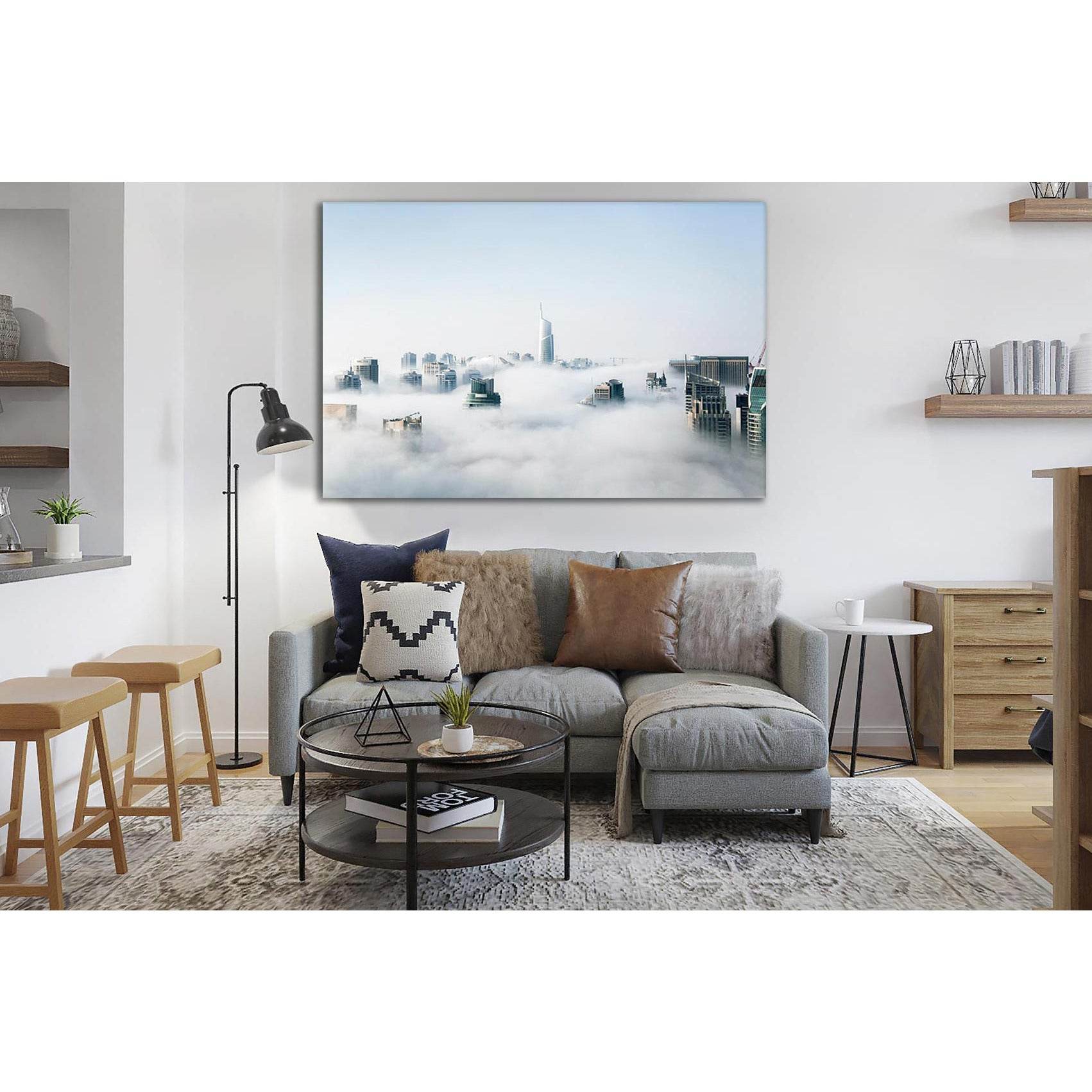 Foggy Morning View Of Cityscape №SL325 Ready to Hang Canvas Print - Zellart Canvas Prints 0new, ALL_Products, Cityscapes & Skylines
