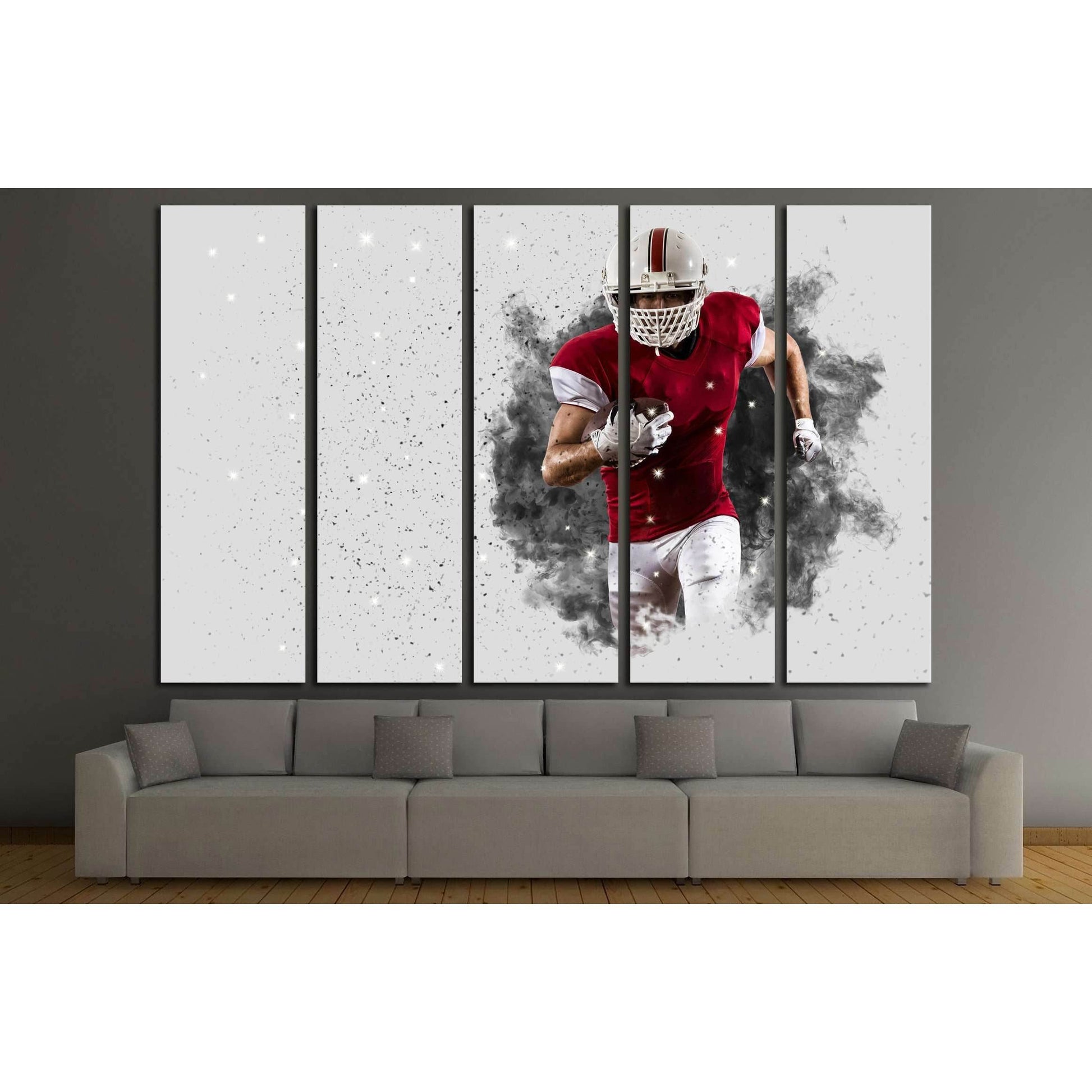 Football Player with a Red uniform coming out of a blast of smoke №3253 Ready to Hang Canvas Print - Zellart Canvas Prints ALL_Products, s-3253