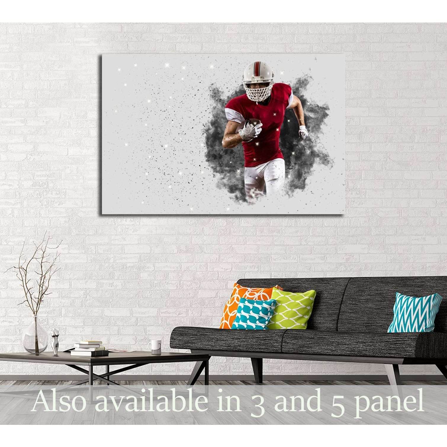 Football Player with a Red uniform coming out of a blast of smoke №3253 Ready to Hang Canvas Print - Zellart Canvas Prints ALL_Products, s-3253