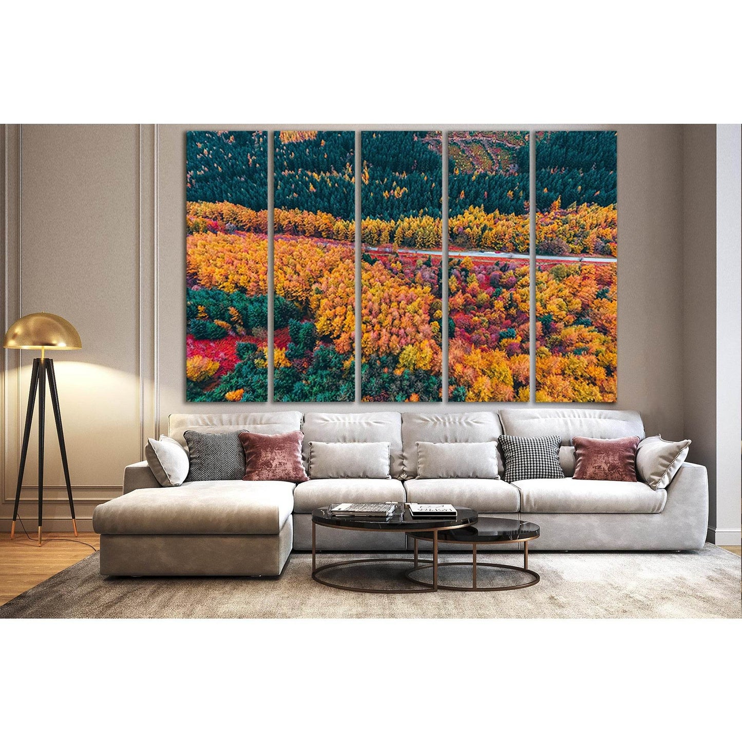 Forest And Road Aerial View №SL1485 Ready to Hang Canvas Print - Zellart Canvas Prints 0new, ALL_Products, AUTUMN WALL ART