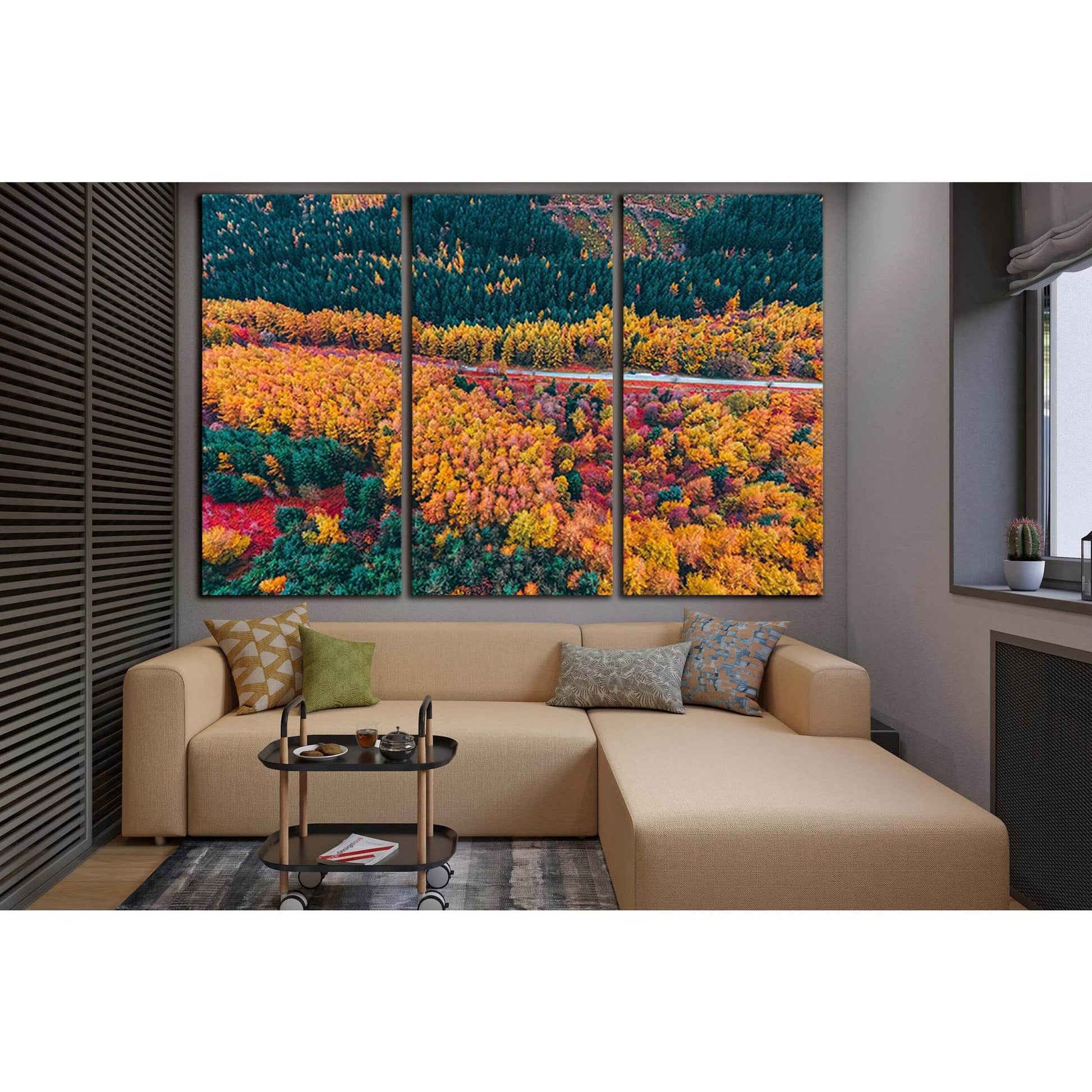 Forest And Road Aerial View №SL1485 Ready to Hang Canvas Print - Zellart Canvas Prints 0new, ALL_Products, AUTUMN WALL ART