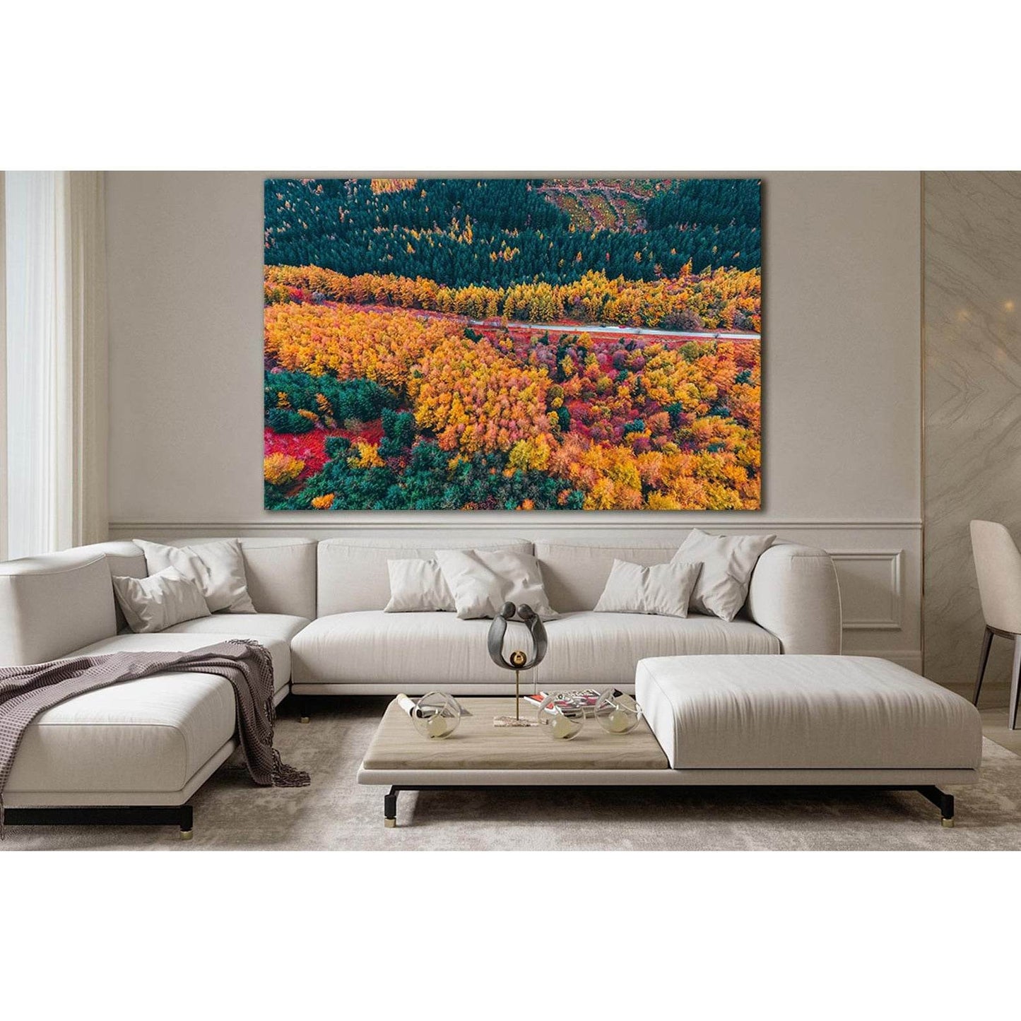 Forest And Road Aerial View №SL1485 Ready to Hang Canvas Print - Zellart Canvas Prints 0new, ALL_Products, AUTUMN WALL ART