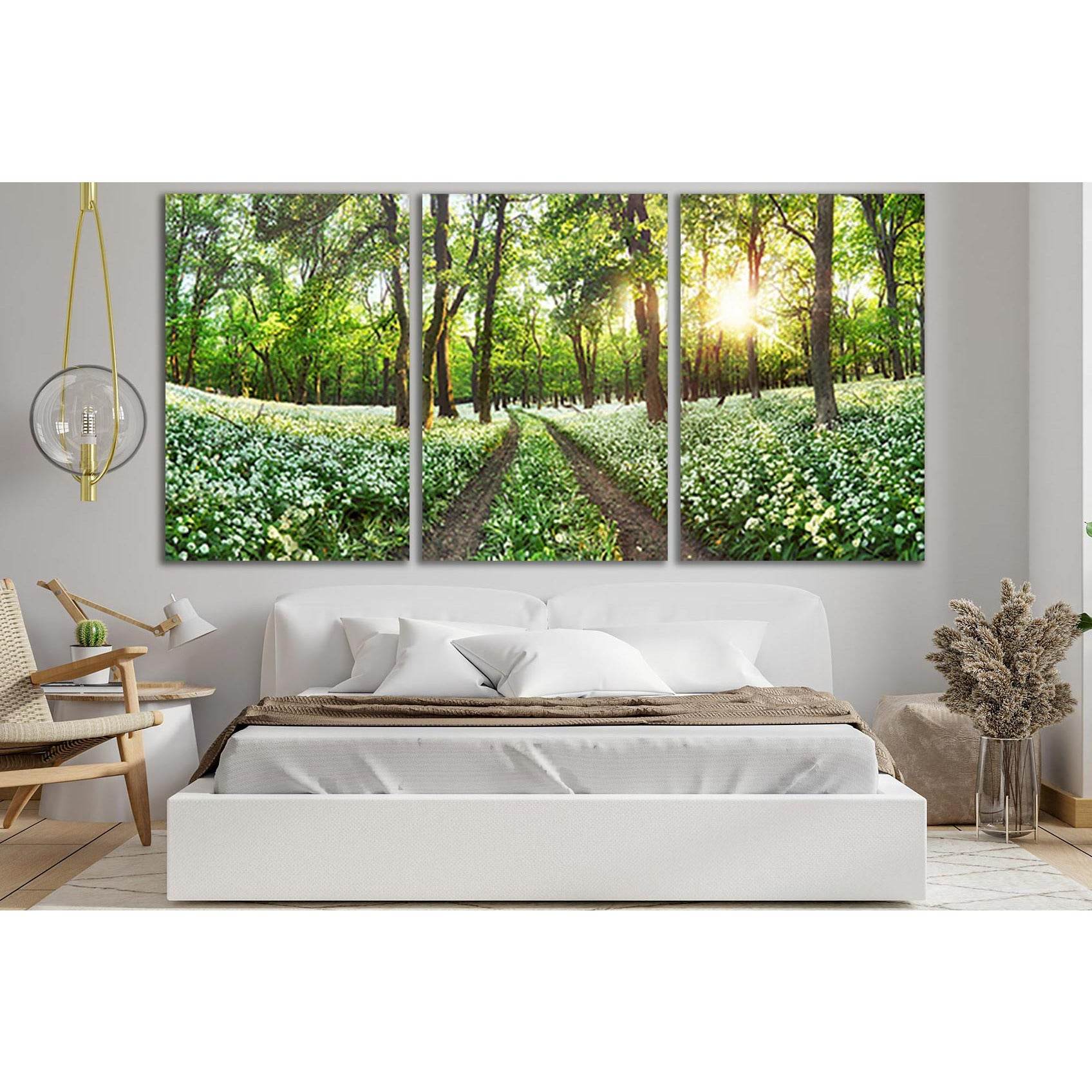 Forest Landscape With White Flowers №SL677 Ready to Hang Canvas Print - Zellart Canvas Prints 0new, ALL_Products, Floral & Botanical Wall Art