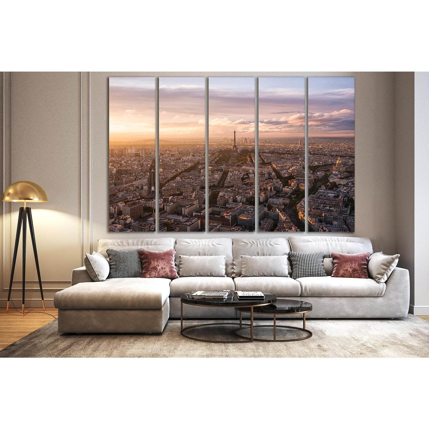 France Skyline At Evening Paris №SL320 Ready to Hang Canvas Print - Zellart Canvas Prints 0new, ALL_Products, Cityscapes & Skylines