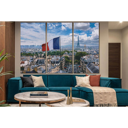 French Flag And Eiffel Tower №SL1182 Ready to Hang Canvas Print - Zellart Canvas Prints 0new, ALL_Products, Flags
