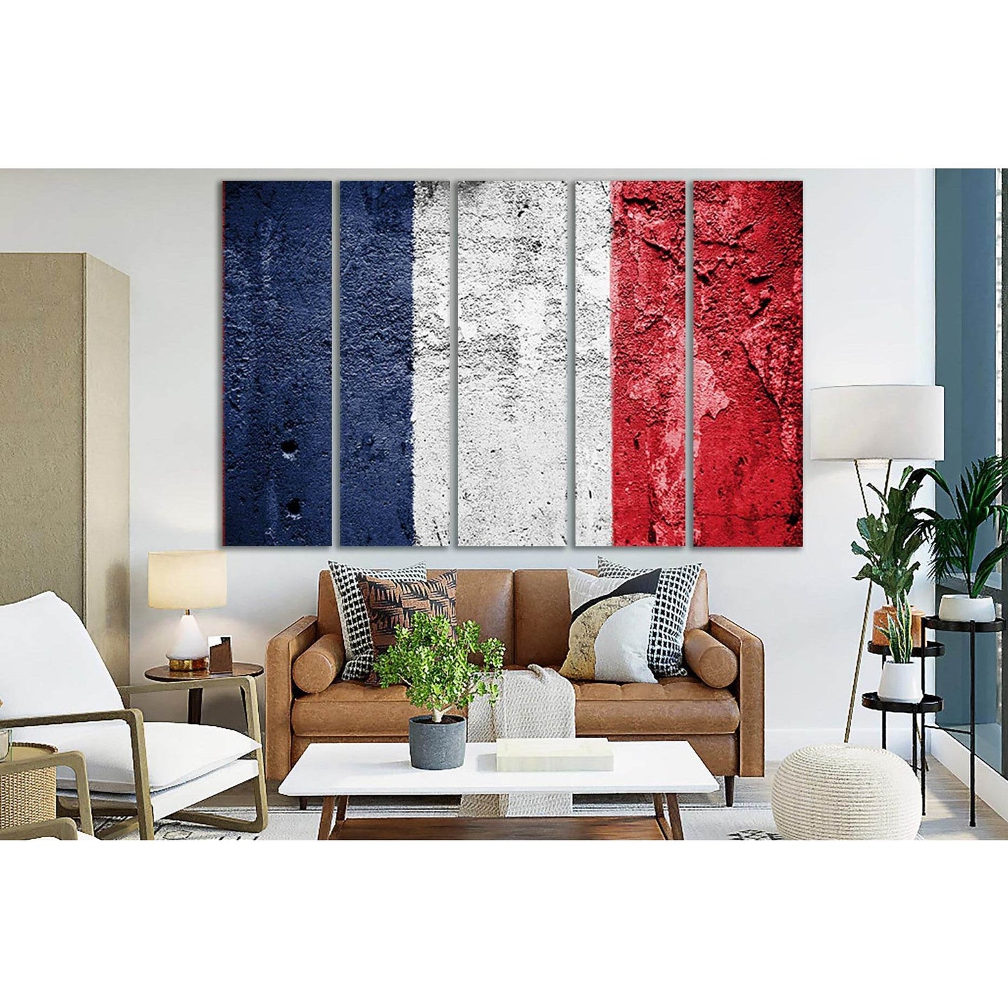 French Flag Painted On Grunge Wall №SL1191 Ready to Hang Canvas Print - Zellart Canvas Prints 0new, ALL_Products, Flags