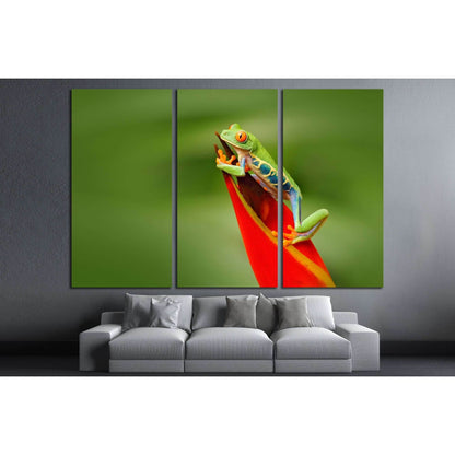 Frog in the nature. Beautiful frog in forest, exotic animal from central America, red flower №2803 Ready to Hang Canvas Print - Zellart Canvas Prints ALL_Products, s-2803