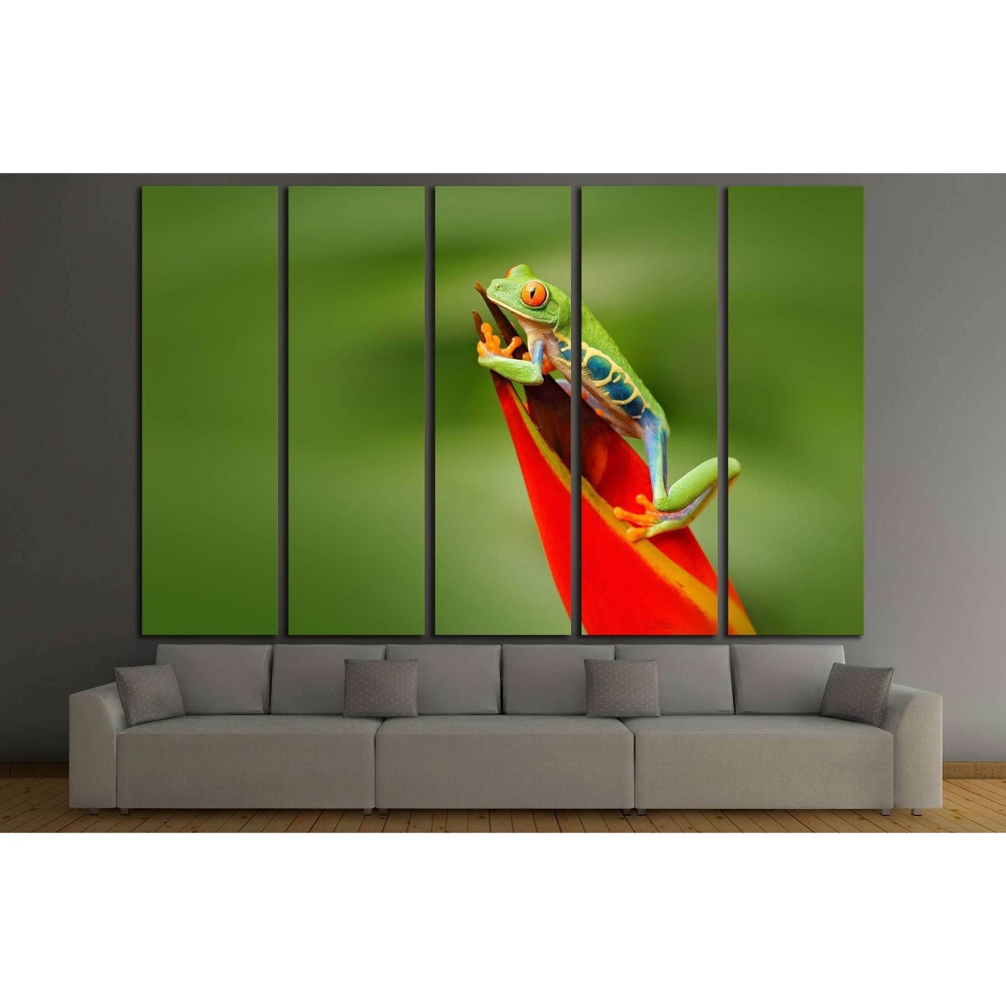 Frog in the nature. Beautiful frog in forest, exotic animal from central America, red flower №2803 Ready to Hang Canvas Print - Zellart Canvas Prints ALL_Products, s-2803