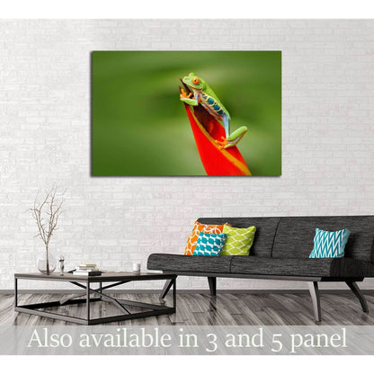 Frog in the nature. Beautiful frog in forest, exotic animal from central America, red flower №2803 Ready to Hang Canvas Print - Zellart Canvas Prints ALL_Products, s-2803