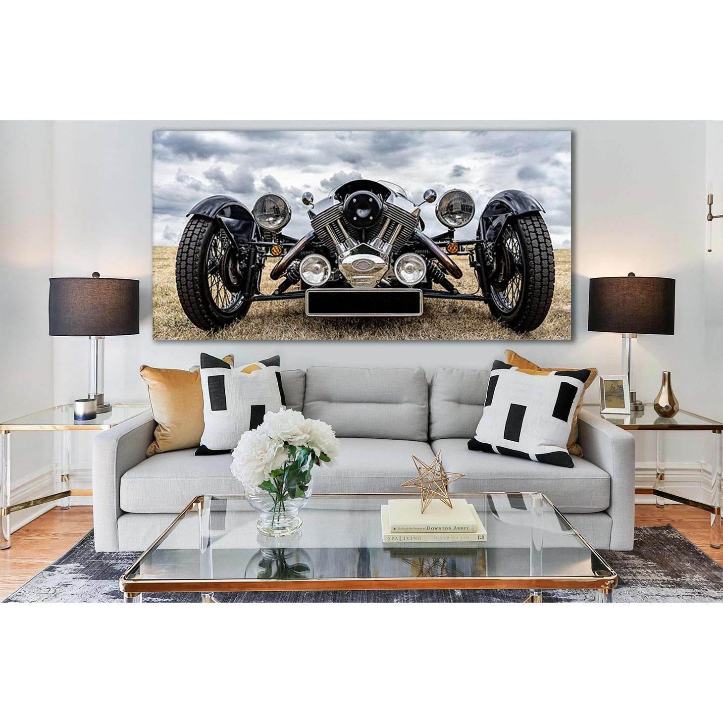 Front View Of A Retro Car №SL735 Ready to Hang Canvas Print - Zellart Canvas Prints 0new, ALL_Products, Engine, Engines Wall Art