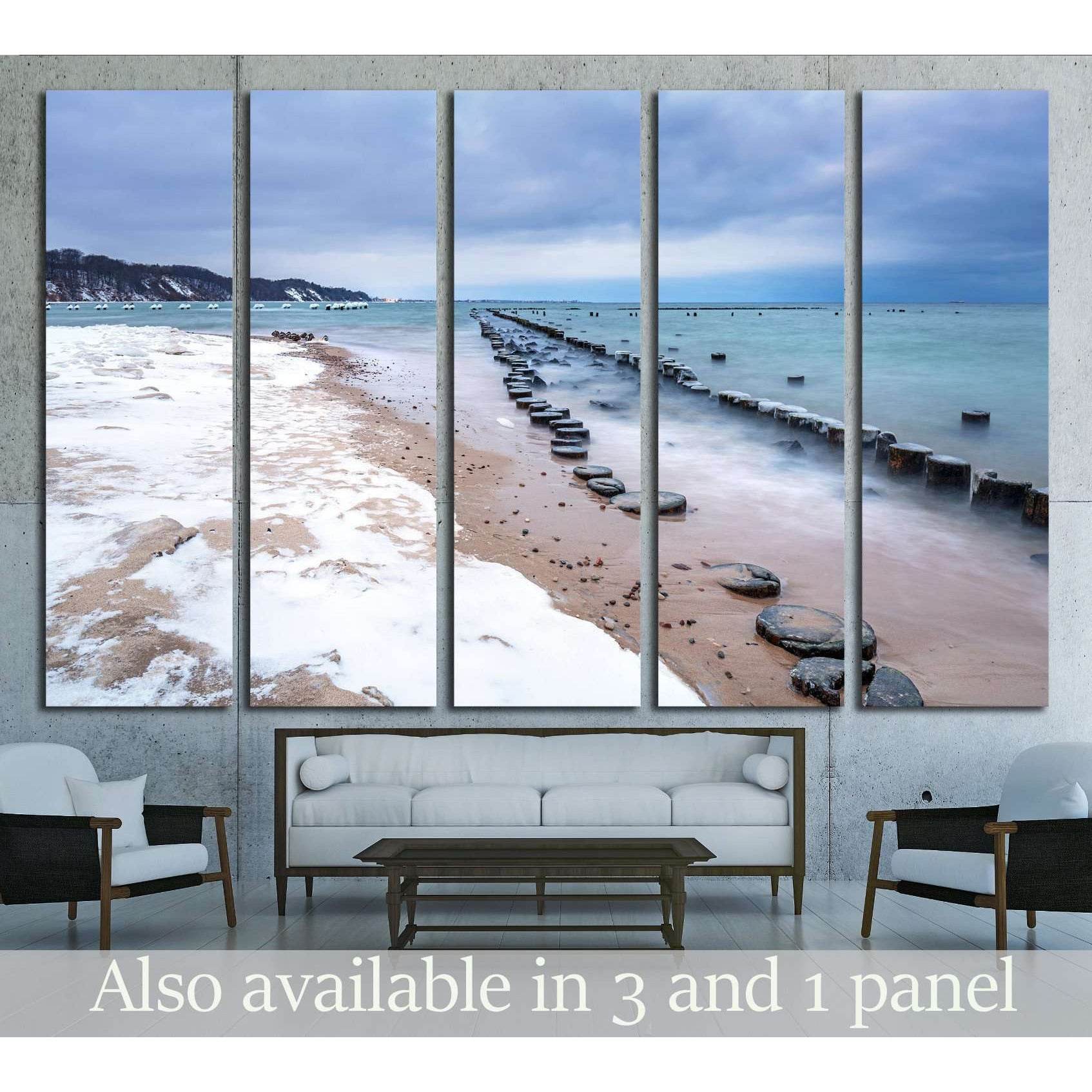 Frozen wooden breakwaters, Babie Doly, Poland №1986 Ready to Hang Canvas Print