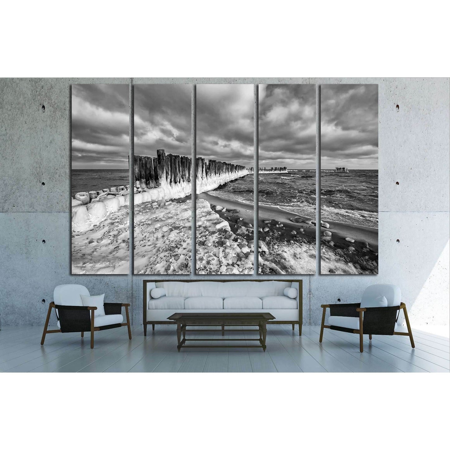 Frozen wooden breakwaters lineat Baltic Sea, Babie Doly, Poland №2903 Ready to Hang Canvas PrintCanvas art arrives ready to hang, with hanging accessories included and no additional framing required. Every canvas print is hand-crafted, made on-demand at o