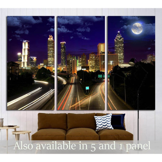 Full moon over Atlanta, Georgia, USA №1659 Ready to Hang Canvas Print - Zellart Canvas Prints ALL_Products, s-1659