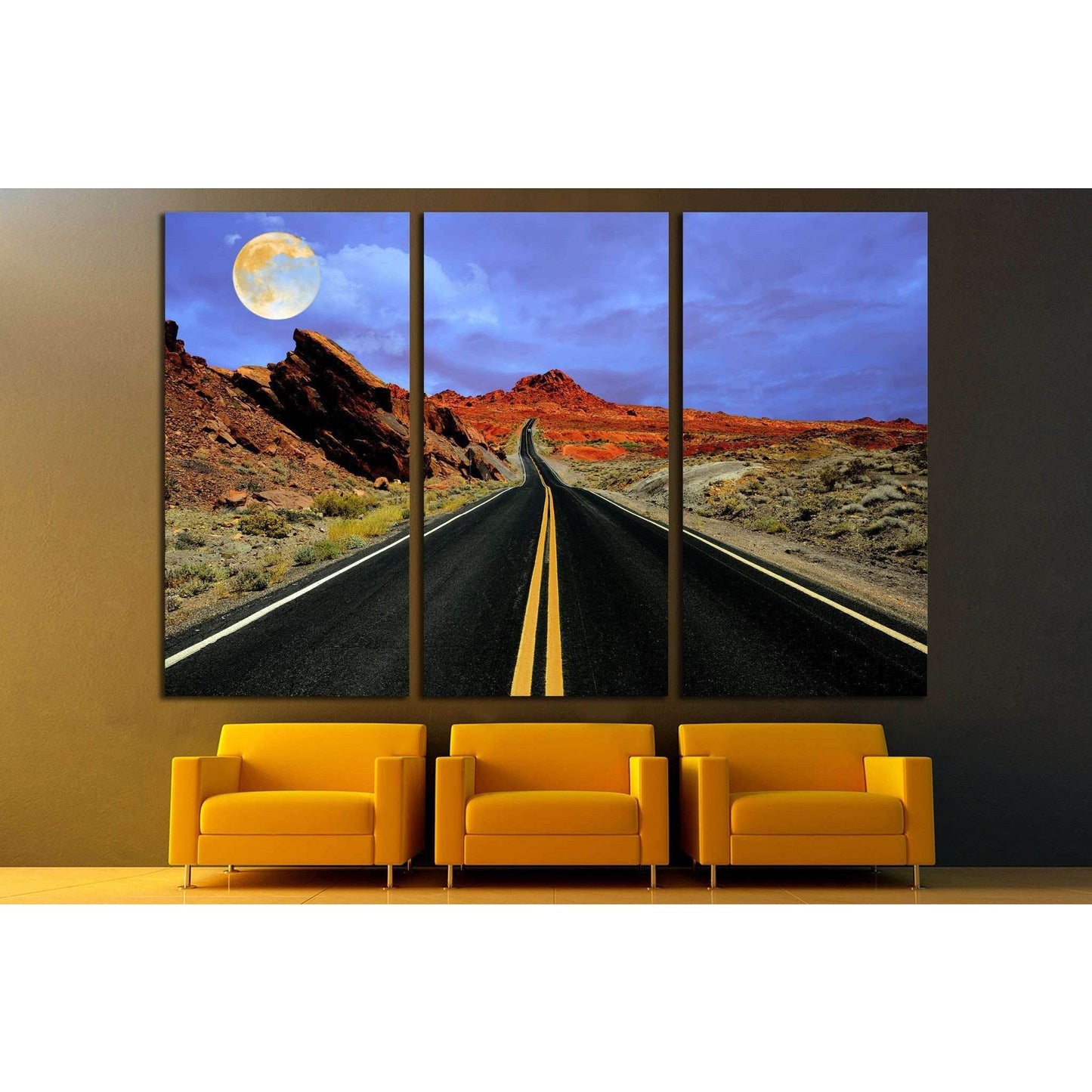 Full moon over desert road №2109 Ready to Hang Canvas Print - Zellart Canvas Prints ALL_Products, s-2109