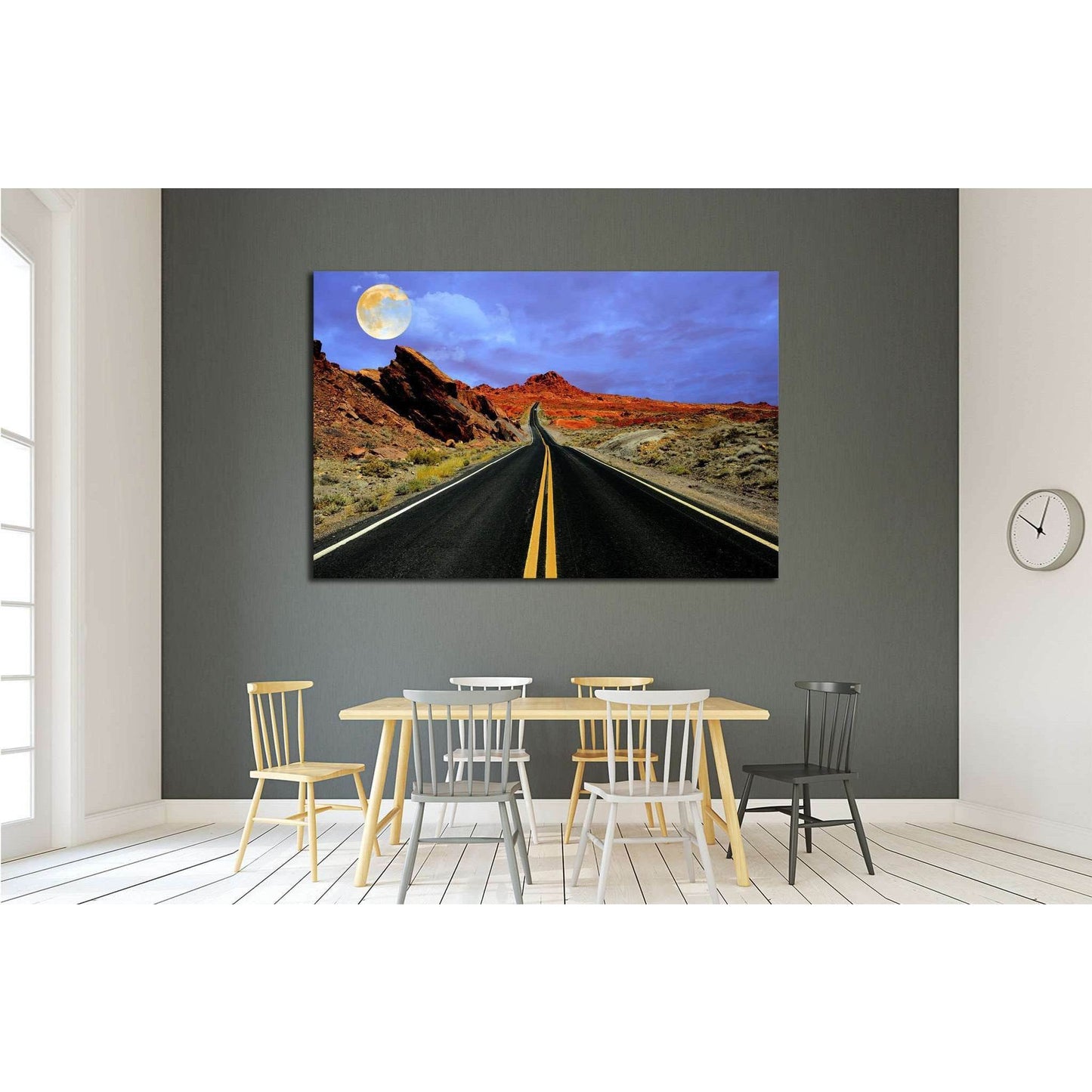 Full moon over desert road №2109 Ready to Hang Canvas Print - Zellart Canvas Prints ALL_Products, s-2109