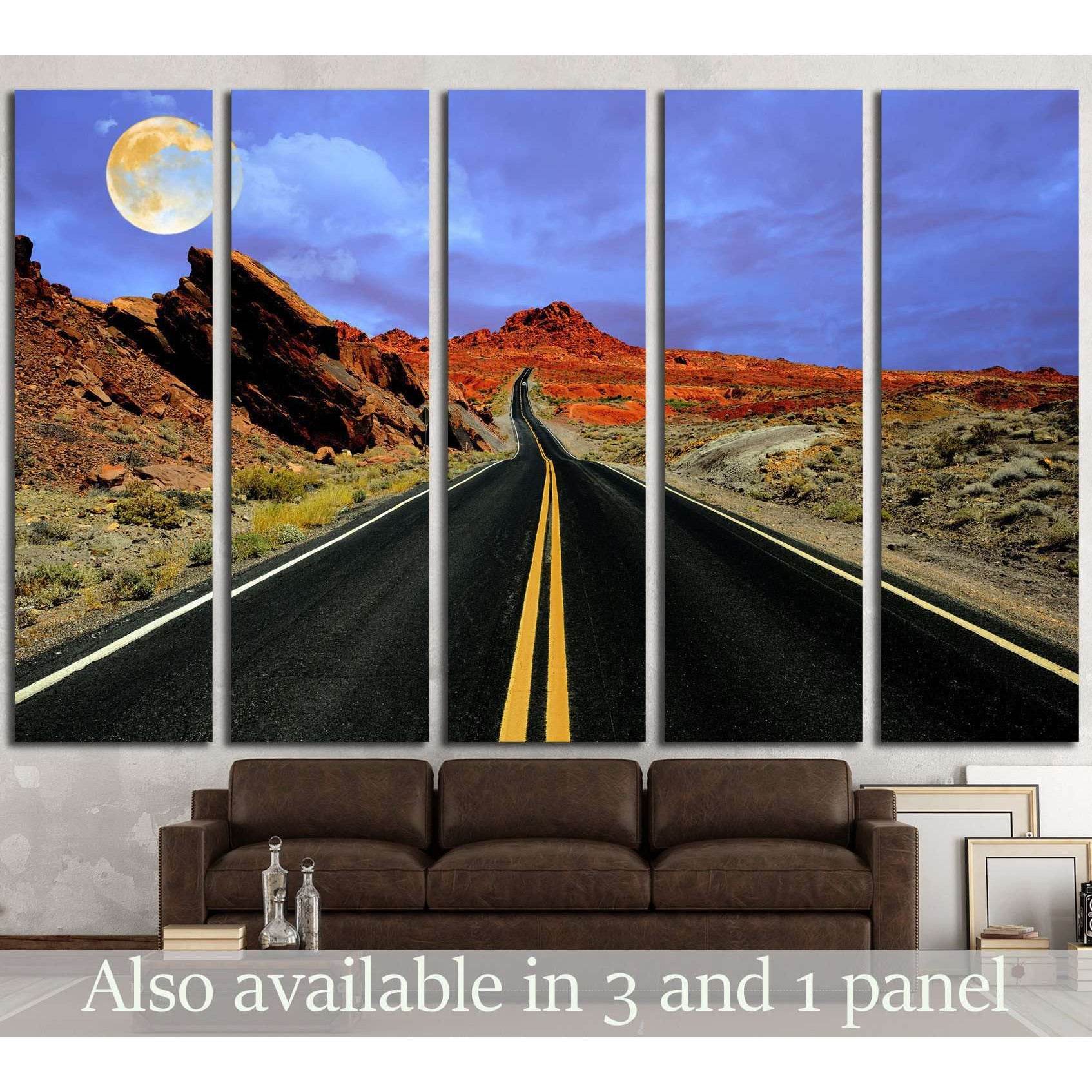 Full moon over desert road №2109 Ready to Hang Canvas Print - Zellart Canvas Prints ALL_Products, s-2109