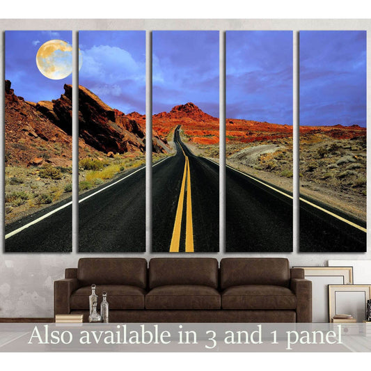 Full moon over desert road №2109 Ready to Hang Canvas Print - Zellart Canvas Prints ALL_Products, s-2109