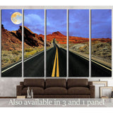 Full moon over desert road №2109 Ready to Hang Canvas Print