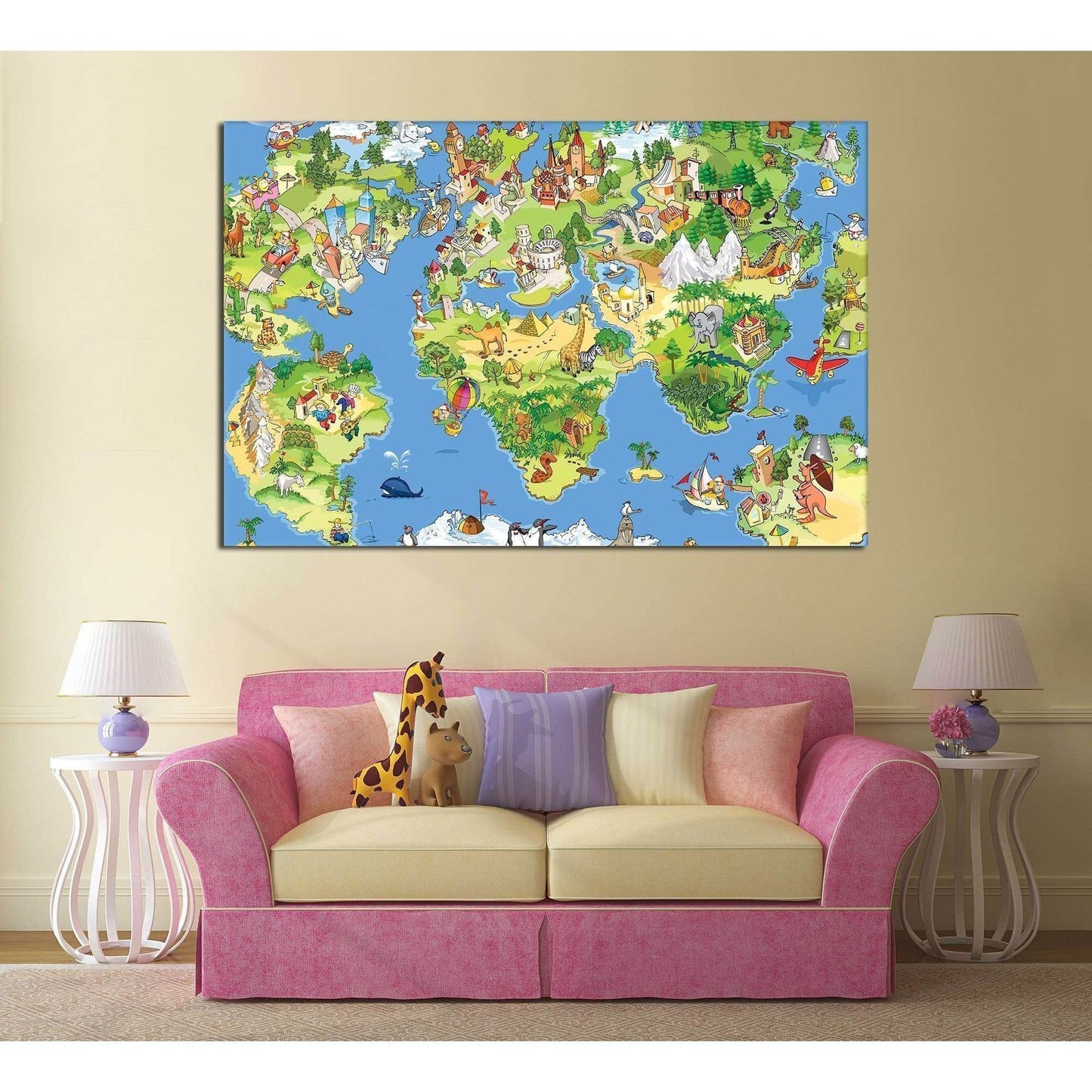 Kids World Map Canvas ArtworkDecorate your walls with a funny Kids World Map Canvas Art Print from the world's largest art gallery. Choose from thousands of kids map artworks with various sizing options. Choose your perfect art print to complete your kids