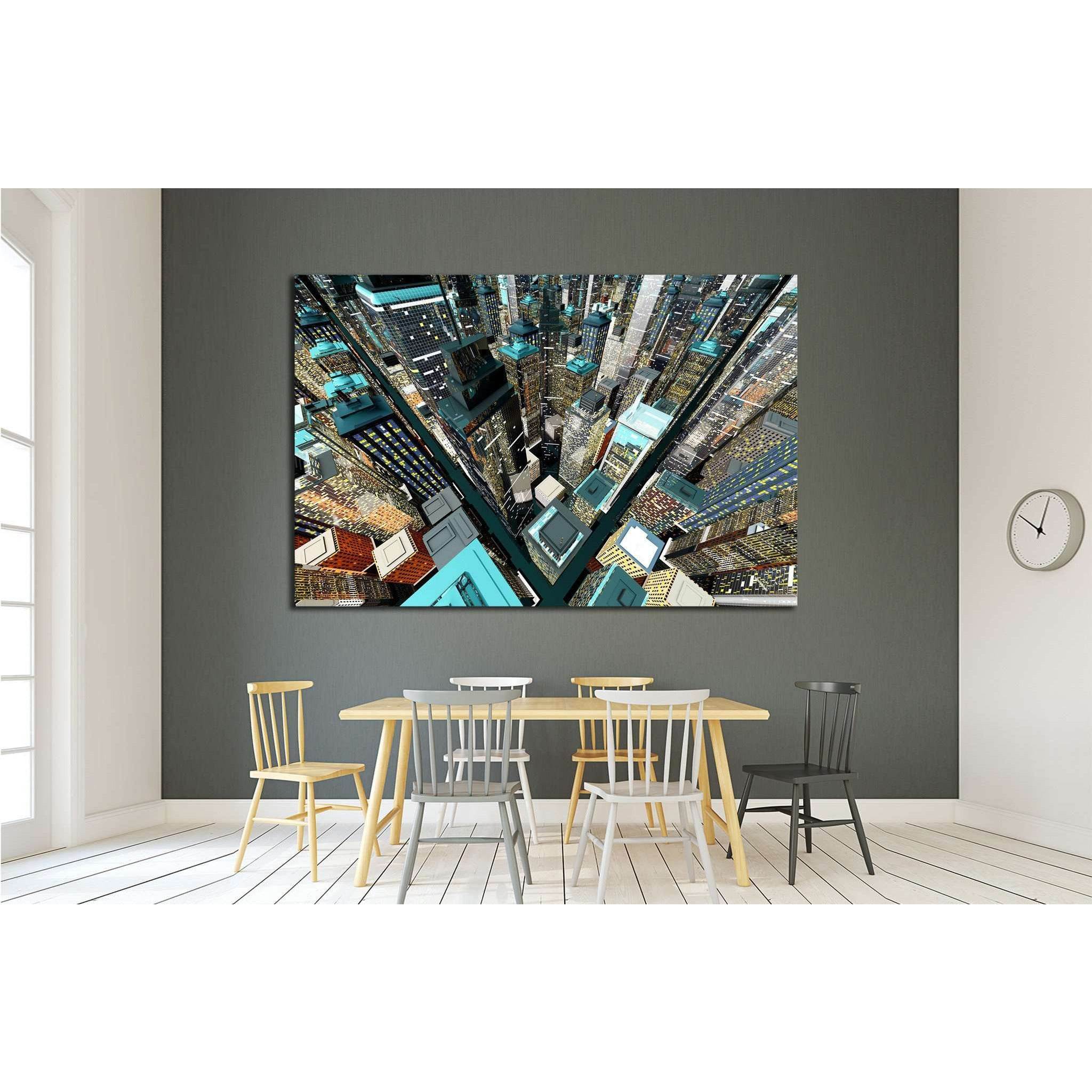 Generic urban architecture and skyscrapers forming a huge city №2048 Ready to Hang Canvas Print