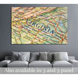 Geographic map of Virginia close №2099 Ready to Hang Canvas Print
