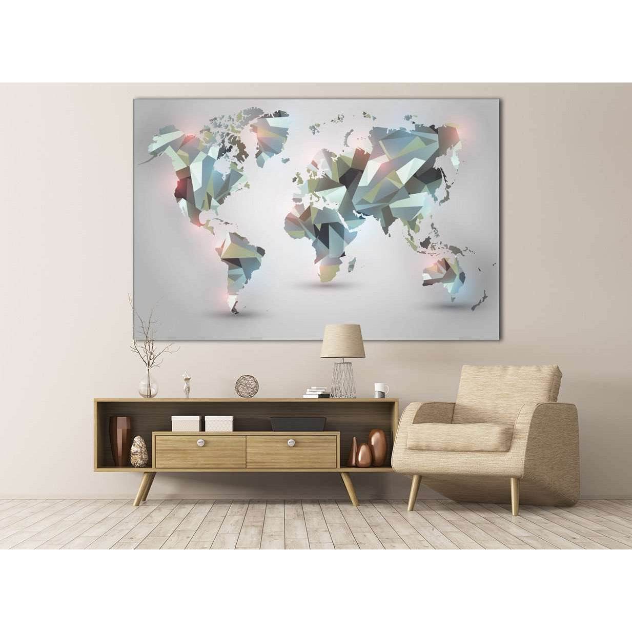 Geometrical World Map №108 Ready to Hang Canvas Print - Zellart Canvas Prints ALL_Products, wd-108