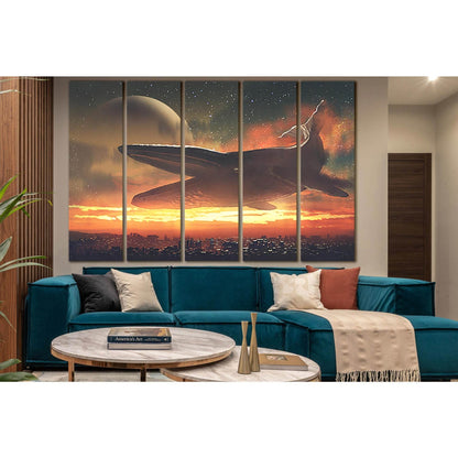 Giant Whale Flying Above City №SL1250 Ready to Hang Canvas Print - Zellart Canvas Prints 0new, ALL_Products, Fantasy And Sci Fi Wall Art, Whale