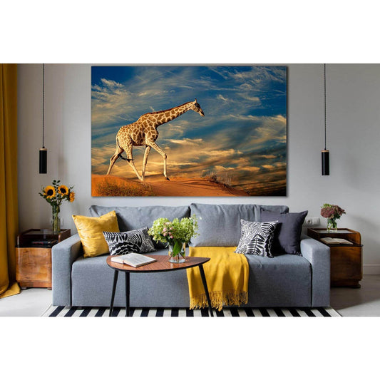 Giraffe Walking On A Sand Dune №SL1043 Ready to Hang Canvas Print - Zellart Canvas Prints 0new, ALL_Products, Animals & Wildlife