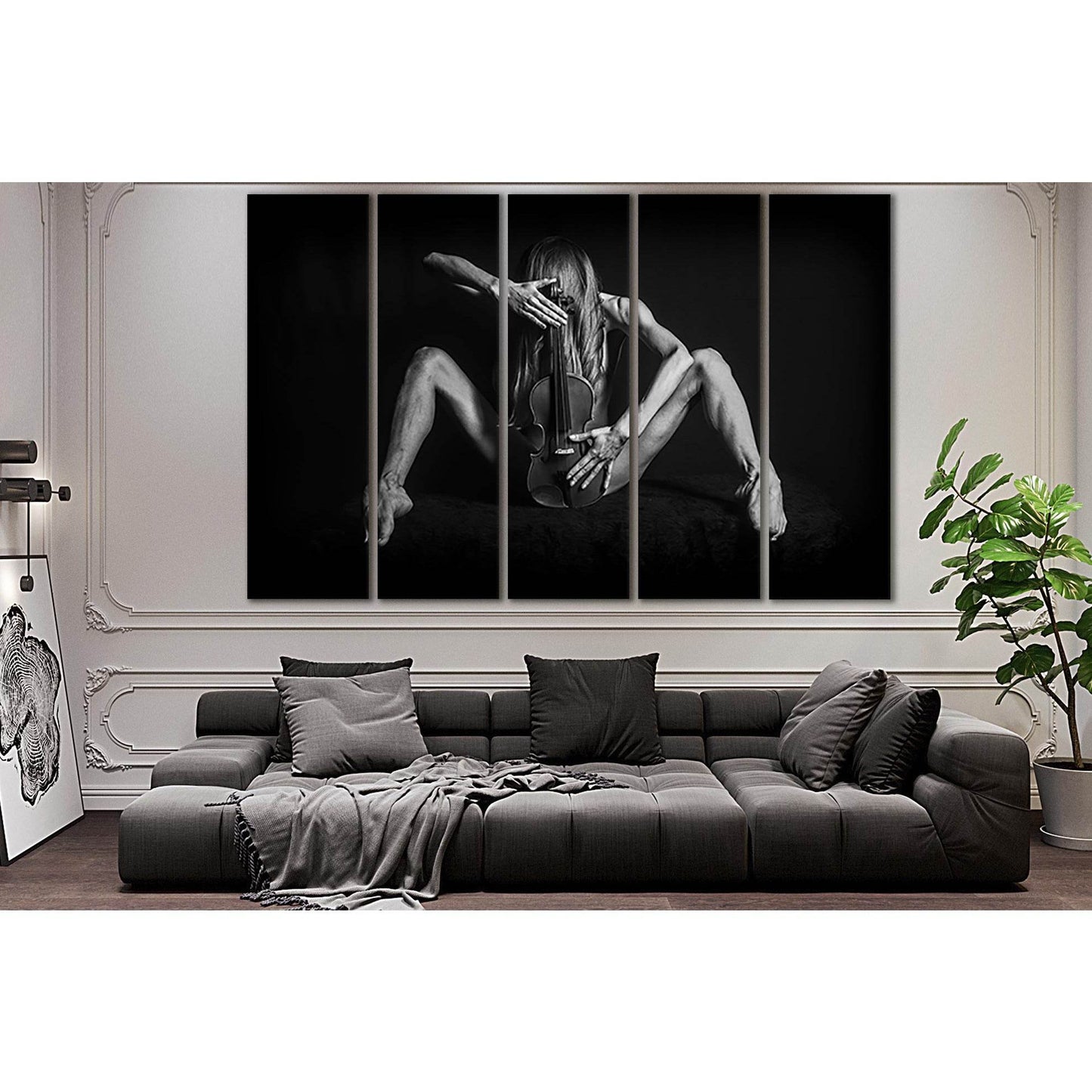 Girl And Violin Black End White №SL868 Ready to Hang Canvas Print - Zellart Canvas Prints 0new, ALL_Products, Black & White Wall Art