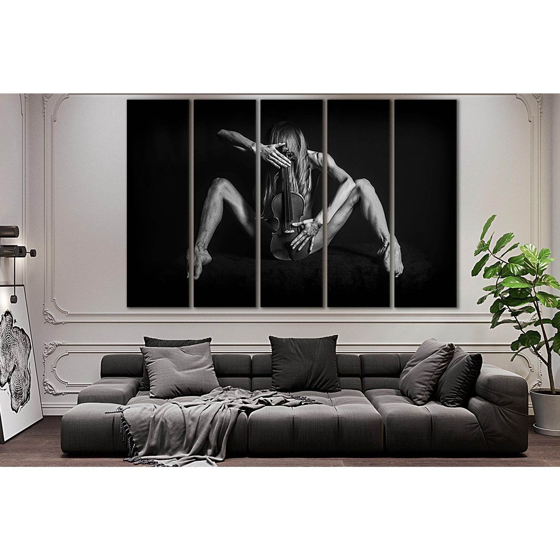 Girl And Violin Black End White №SL868 Ready to Hang Canvas Print - Zellart Canvas Prints 0new, ALL_Products, Black & White Wall Art