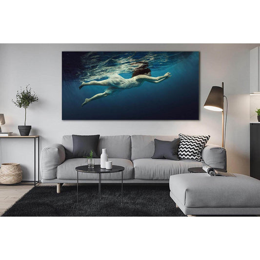 Girl Floats Under Water №SL44 Ready to Hang Canvas Print - Zellart Canvas Prints 0new, ALL_Products, Beach Ocean & Waves