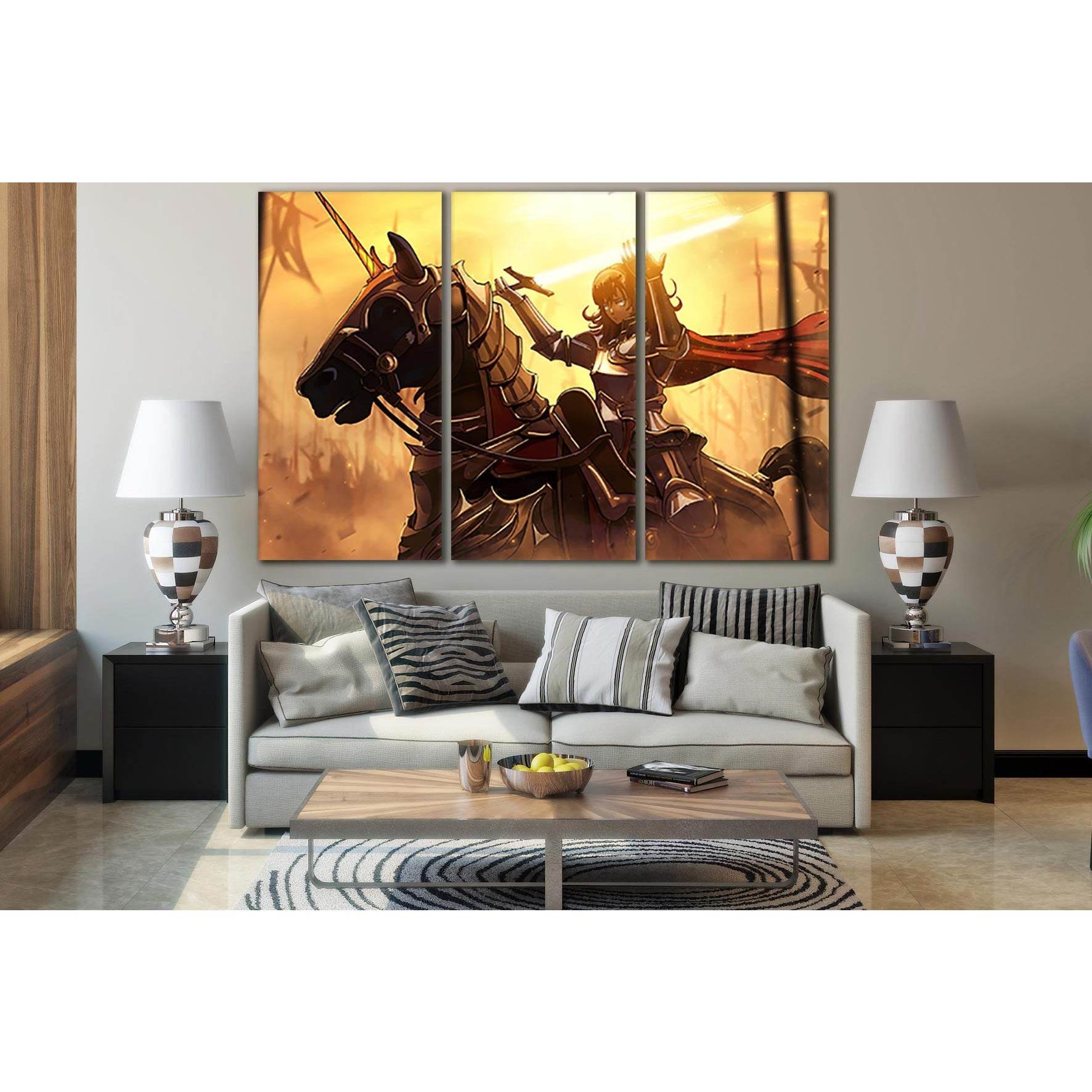 Girl Knight Riding A Horse №SL1226 Ready to Hang Canvas Print - Zellart Canvas Prints 0new, ALL_Products, Fantasy And Sci Fi Wall Art, Horses