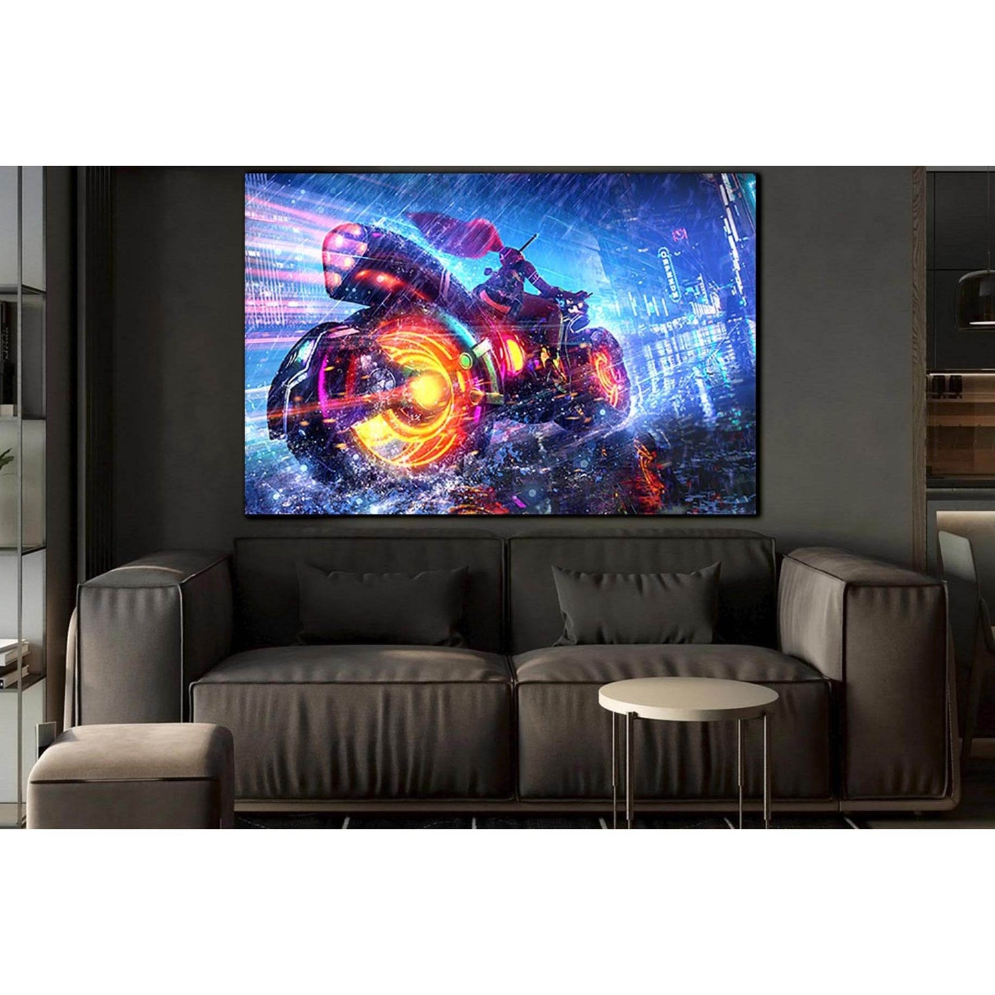 Girl Rides Technological Motorcycle №SL1236 Ready to Hang Canvas Print - Zellart Canvas Prints 0new, ALL_Products, Fantasy And Sci Fi Wall Art