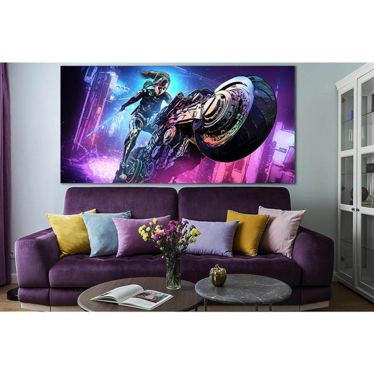 Girl Riding A Motorcycle №SL1228 Ready to Hang Canvas Print - Zellart Canvas Prints 0new, ALL_Products, Fantasy And Sci Fi Wall Art