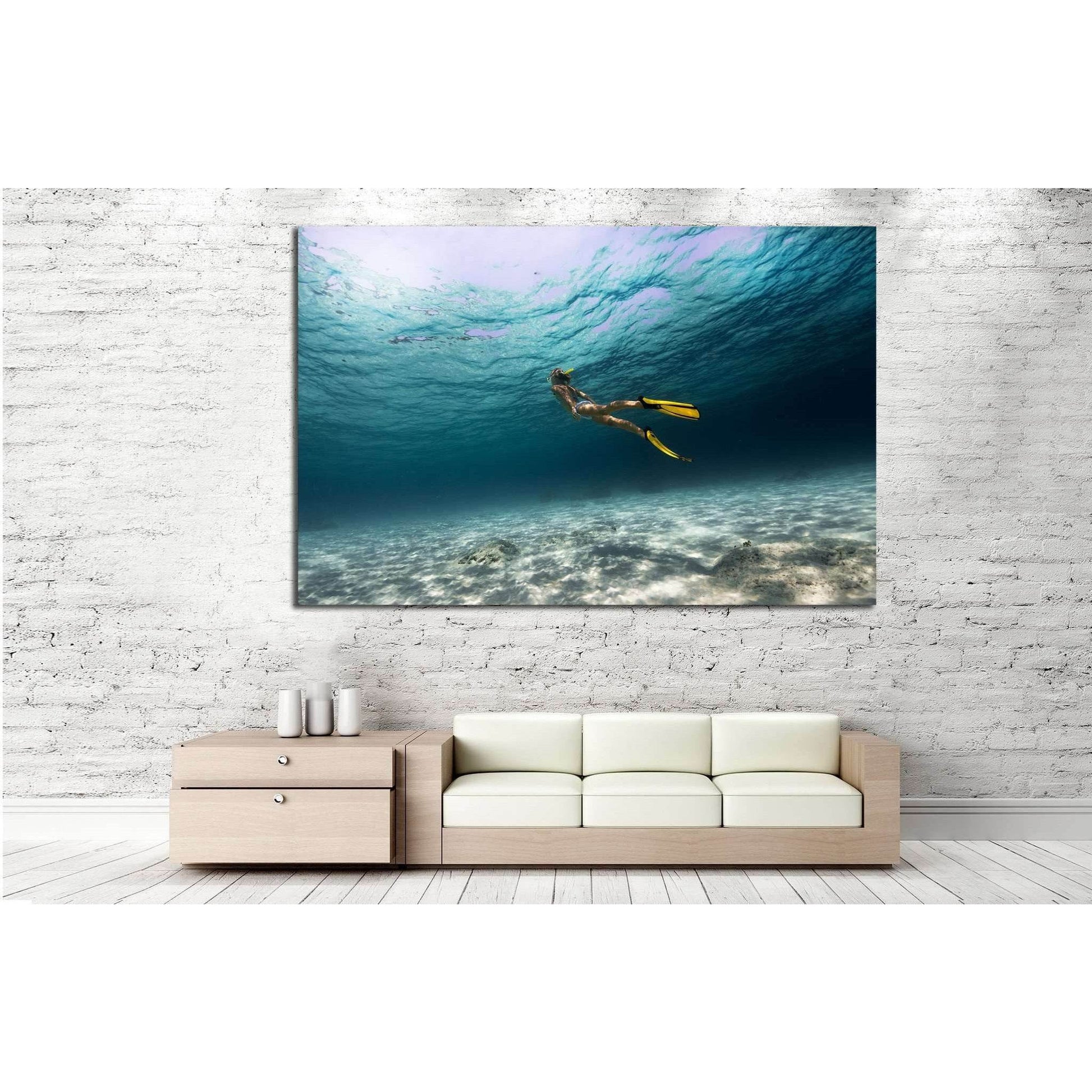 Girl Underwater №502 Ready to Hang Canvas PrintCanvas art arrives ready to hang, with hanging accessories included and no additional framing required. Every canvas print is hand-crafted, made on-demand at our workshop and expertly stretched around 100% No