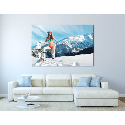 Girl With A Snowboard In The Mountains №04424 Ready to Hang Canvas Print - Zellart Canvas Prints ALL_Products