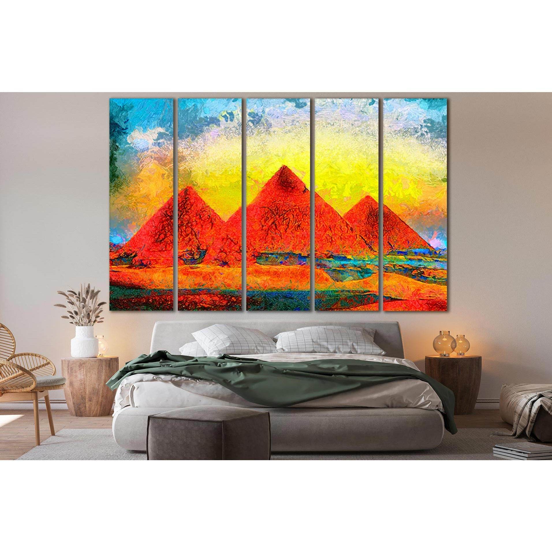 Giza Pyramids Colorful Oil Painting №SL589 Ready to Hang Canvas Print - Zellart Canvas Prints 0new, ALL_Products, Oil Painting Wall Art