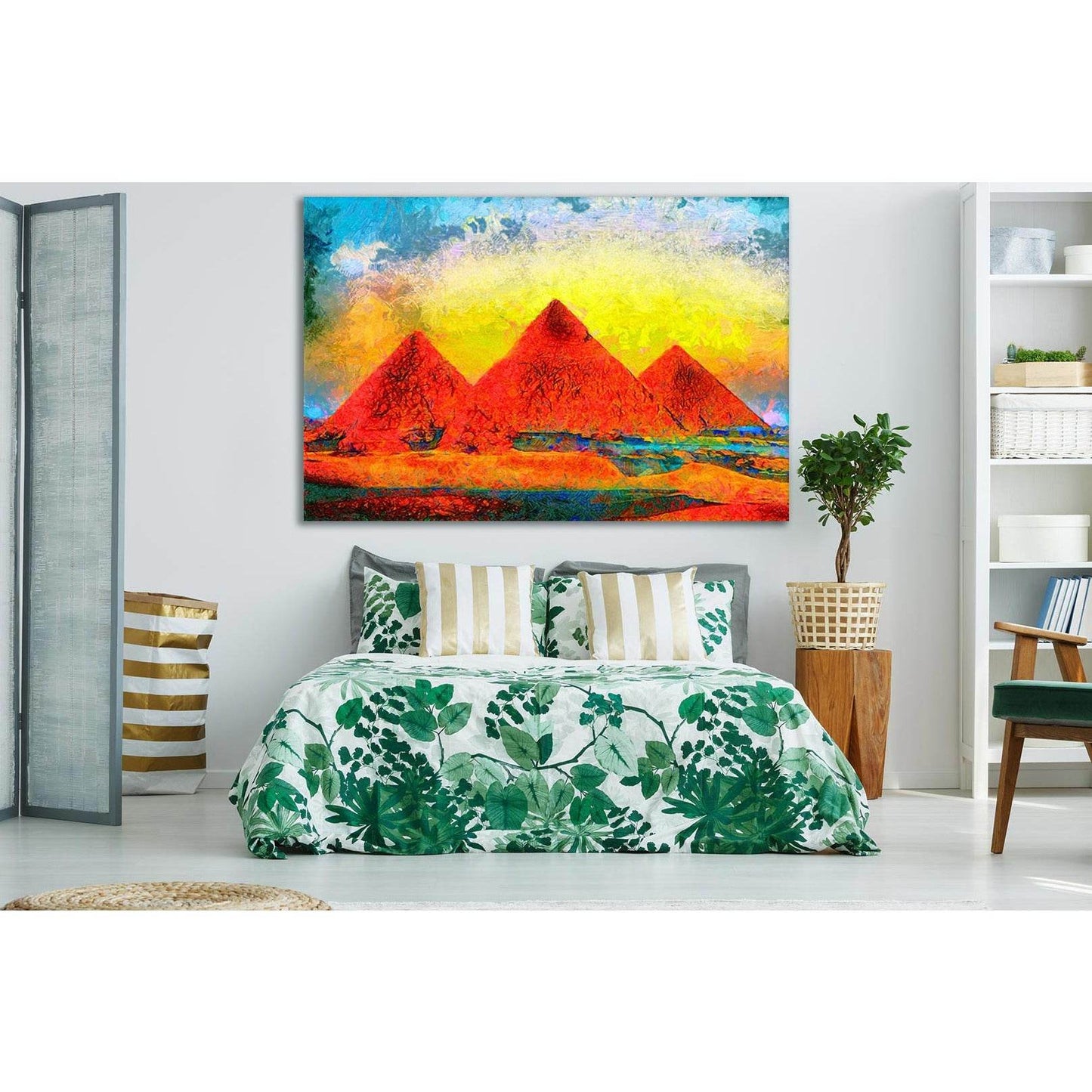 Giza Pyramids Colorful Oil Painting №SL589 Ready to Hang Canvas Print - Zellart Canvas Prints 0new, ALL_Products, Oil Painting Wall Art