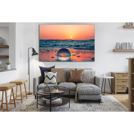 Glass Ball On Calm Ocean №SL265 Ready to Hang Canvas Print - Zellart Canvas Prints 0new, ALL_Products, SUNRISE & SUNSET WALL ART