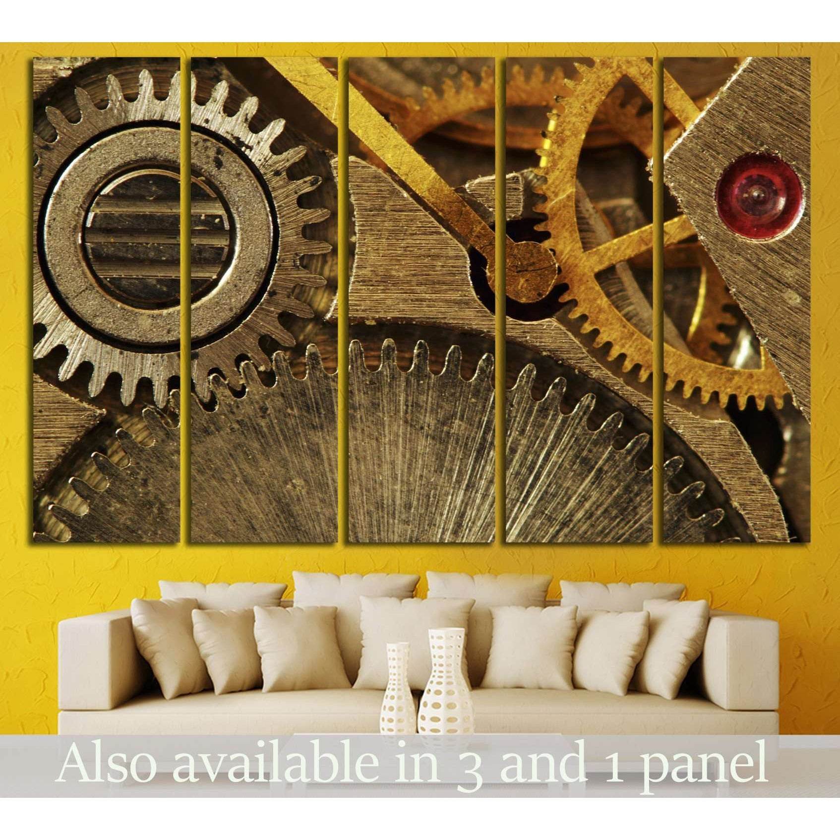 Gold Clock Mechanism №220 Ready to Hang Canvas Print