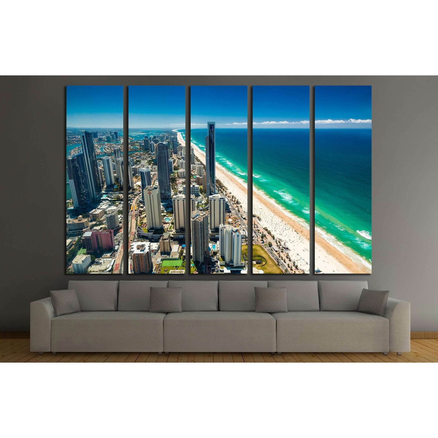 GOLD COAST, AUS, Aerial view of the Gold Coast in Queensland Australia looking from Surfers Paradise north towards Brisbane №2307 Ready to Hang Canvas Print - Zellart Canvas Prints ALL_Products, s-2307