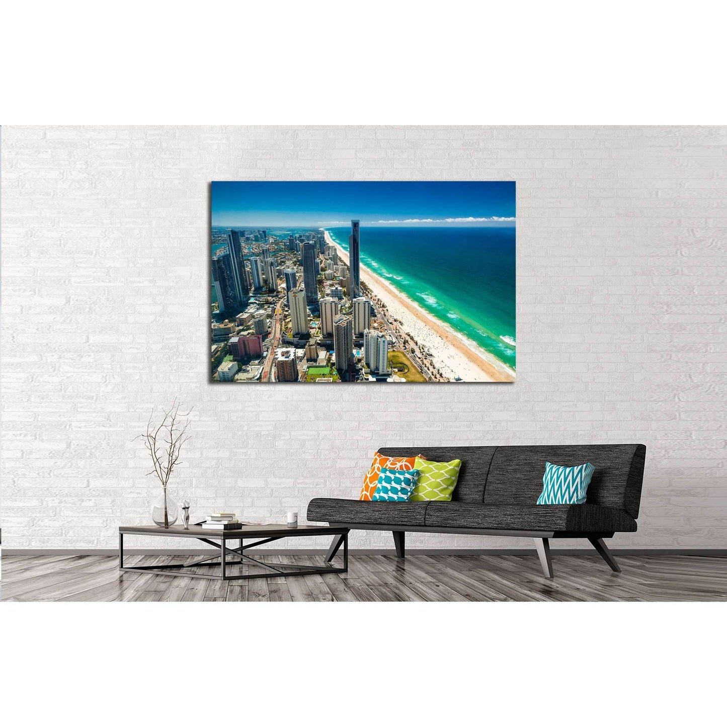 GOLD COAST, AUS, Aerial view of the Gold Coast in Queensland Australia looking from Surfers Paradise north towards Brisbane №2307 Ready to Hang Canvas Print - Zellart Canvas Prints ALL_Products, s-2307